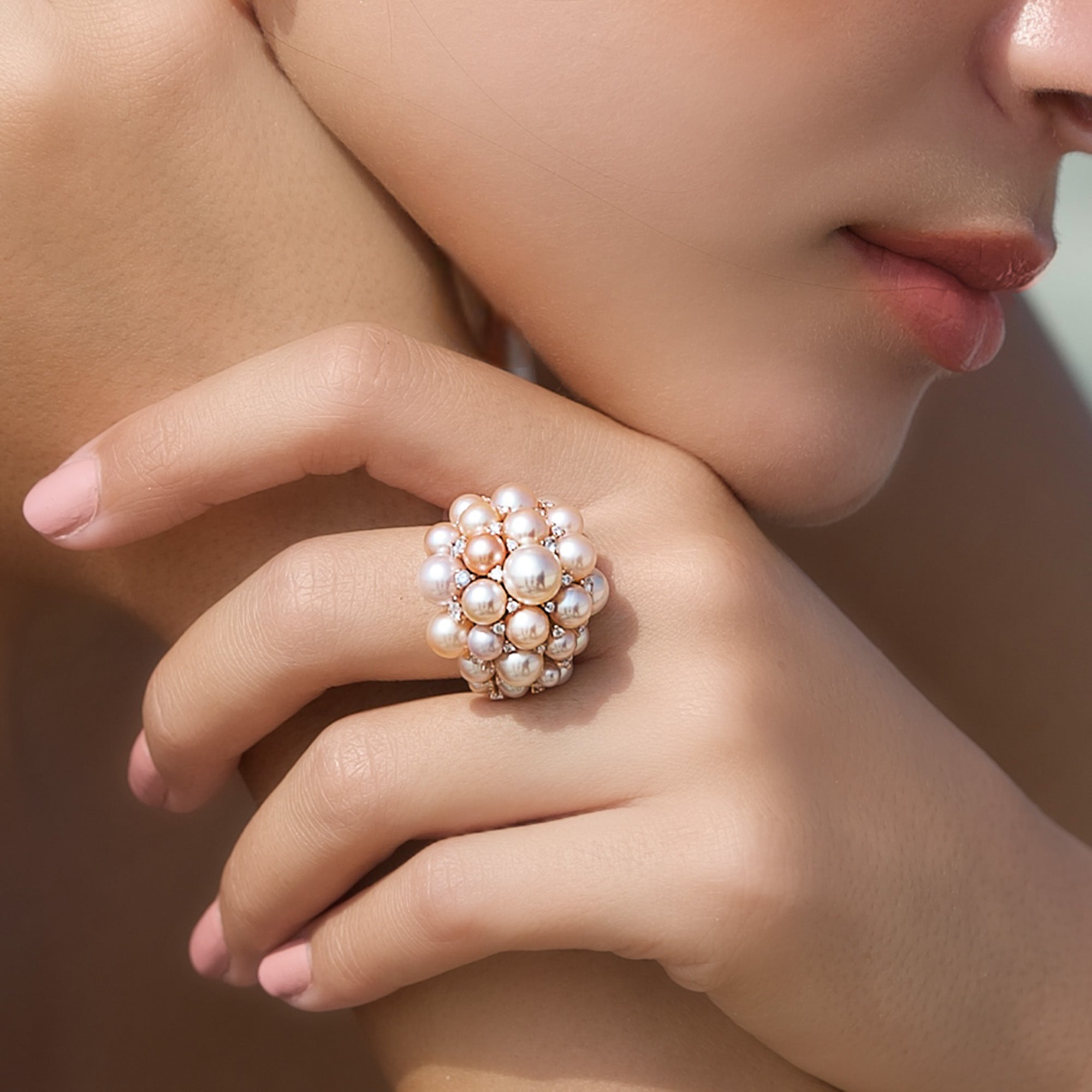 Bahar Gafla Pearl Diamond Cluster Ring, Large #metal_rose-gold