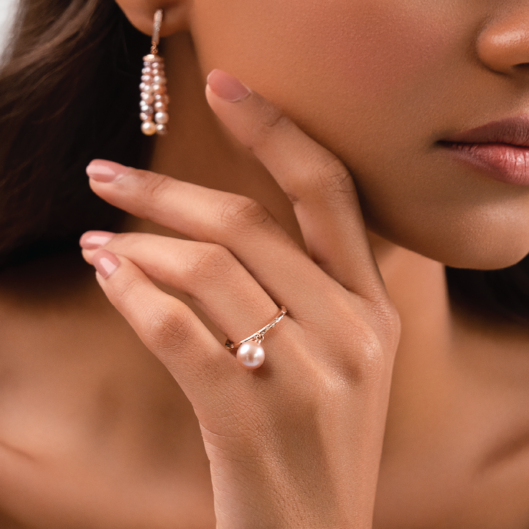 Pearl Rings Bahrain Bahar 2 Pearls Ring - Gafla Jewellery