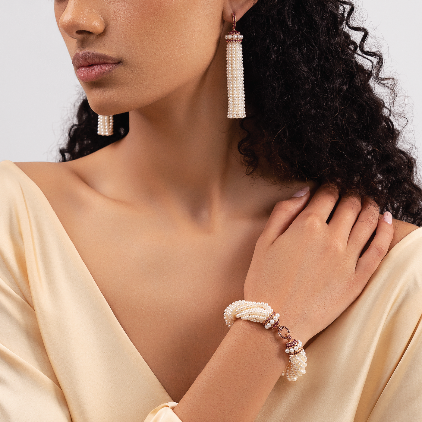Bahar Gafla Lock Bracelet, Rose Gold, Ruby